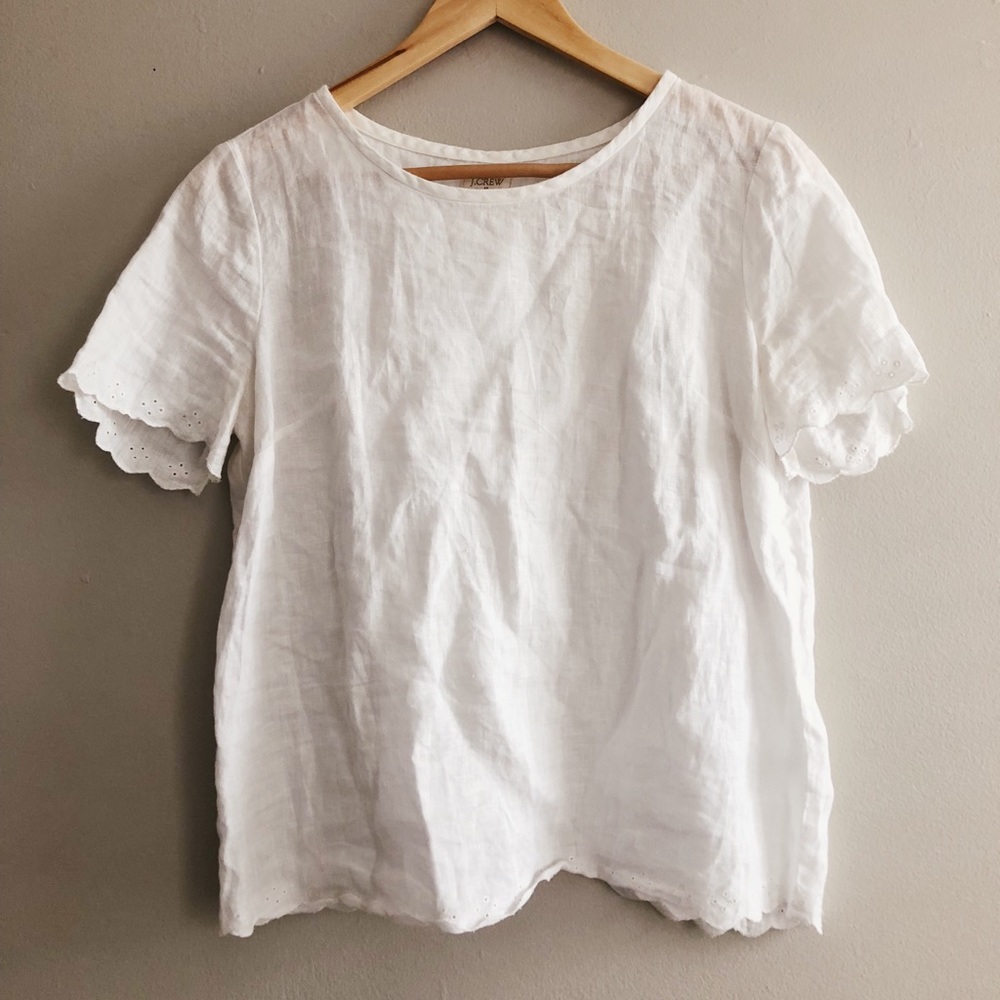 J. Crew Linen Scalloped Cross Back Shirt